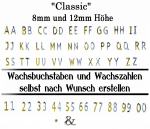 Wachsbuchstaben & Zahlen 8mm/12mm Höhe einzeln - "Classic" - Farbe Gold oder Silber - echte Wachsbuchstaben - Handarbeit