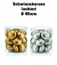 24er Pack Schwimmkerzen Ø 45mm lackiert in Farbe Gold oder Silber