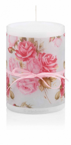 Blumen - Motiv - Kerze - "roses blanc" - NEUHEIT 2014 Ø100mm x 150mm Höhe