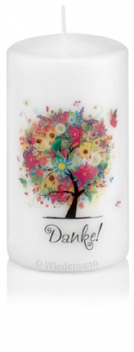 Spruchkerze "Danke!" mit Blumenbaum Ø70mm x 130mm Höhe