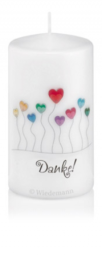 Spruchkerze "Danke!" mit Herzen Ø70mm x 130mm Höhe