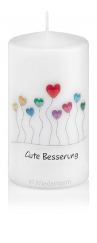 Spruchkerze "Gute Besserung!" mit Herzen Ø70mm x 130mm Höhe