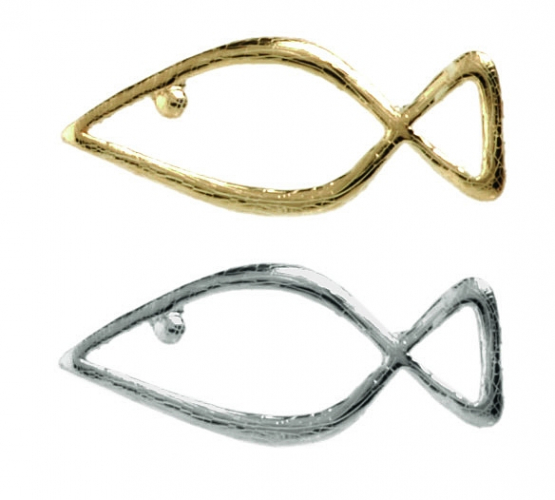 1x Verzierwachsornament "Fisch" - in der Farbe 026 Gold - Grösse 10mm x 38mm