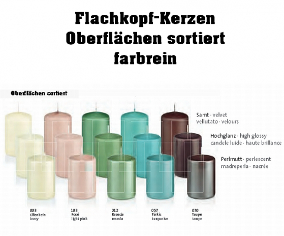 Stumpenkerzen mit veredelter Oberfläche / Neuheit