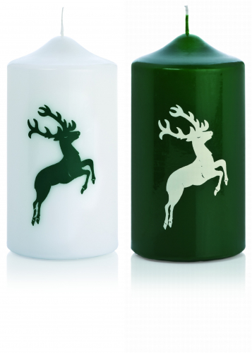 Hirsch-Kerzen "4er Pack-Weiss-Grün" Ø80mm x 150mm Höhe