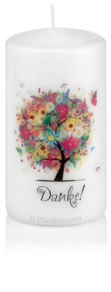 Spruchkerze "Danke!" mit Blumenbaum Ø70mm x 130mm Höhe