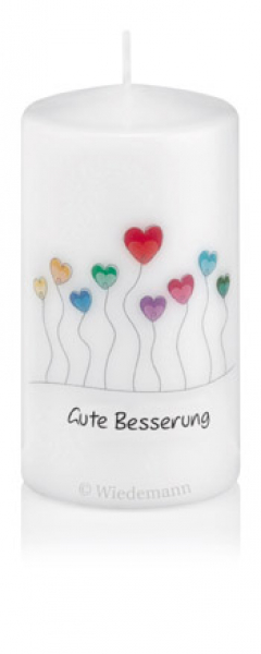 Spruchkerze "Gute Besserung!" mit Herzen Ø70mm x 130mm Höhe