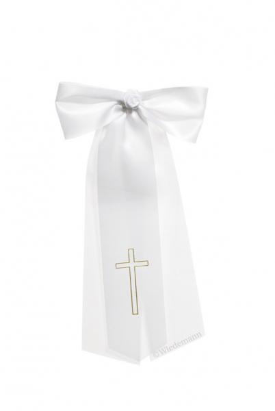 Taufschleife mit "Kreuz" aus Satin in Farbe 004 Weiss
